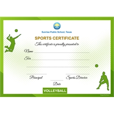 School Sports Award Certificate Volleyball A4 Size | Use on Laser Printer
